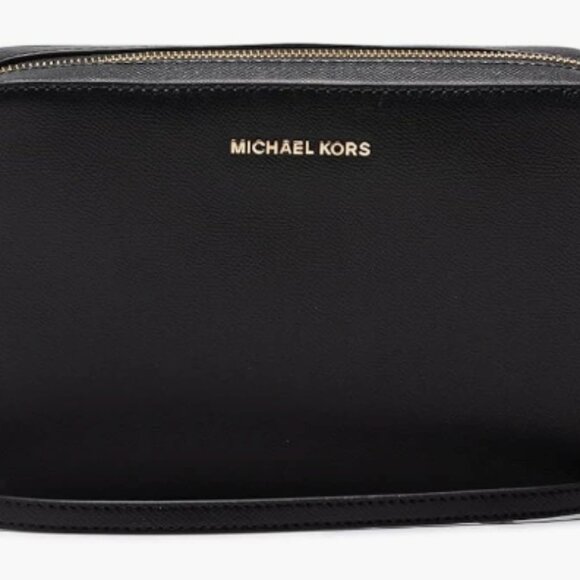 MICHAEL KORS JET SET LARGE FW CROSSBODY LEATHER BLACK GOLD BAG - NEW WITH TAG - Picture 1 of 6
